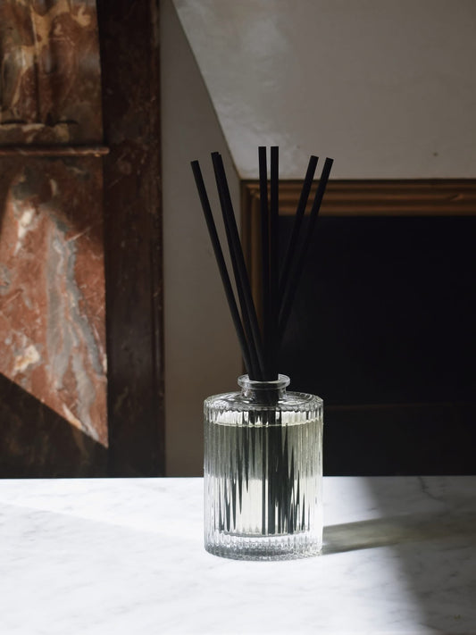 Artisan of Sense 200ml artisanal reed diffuser in ribbed glass, engineered for executive suites, VIP lounges, and luxury boutique scenting in Singapore.