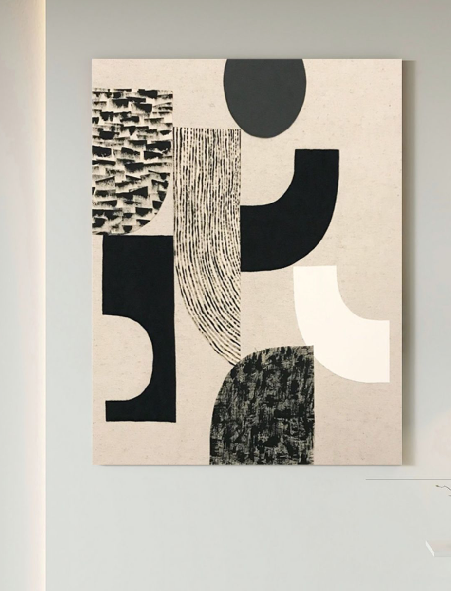 Large abstract canvas print, Minimalist IV, impactful black and white art for spacious rooms.
