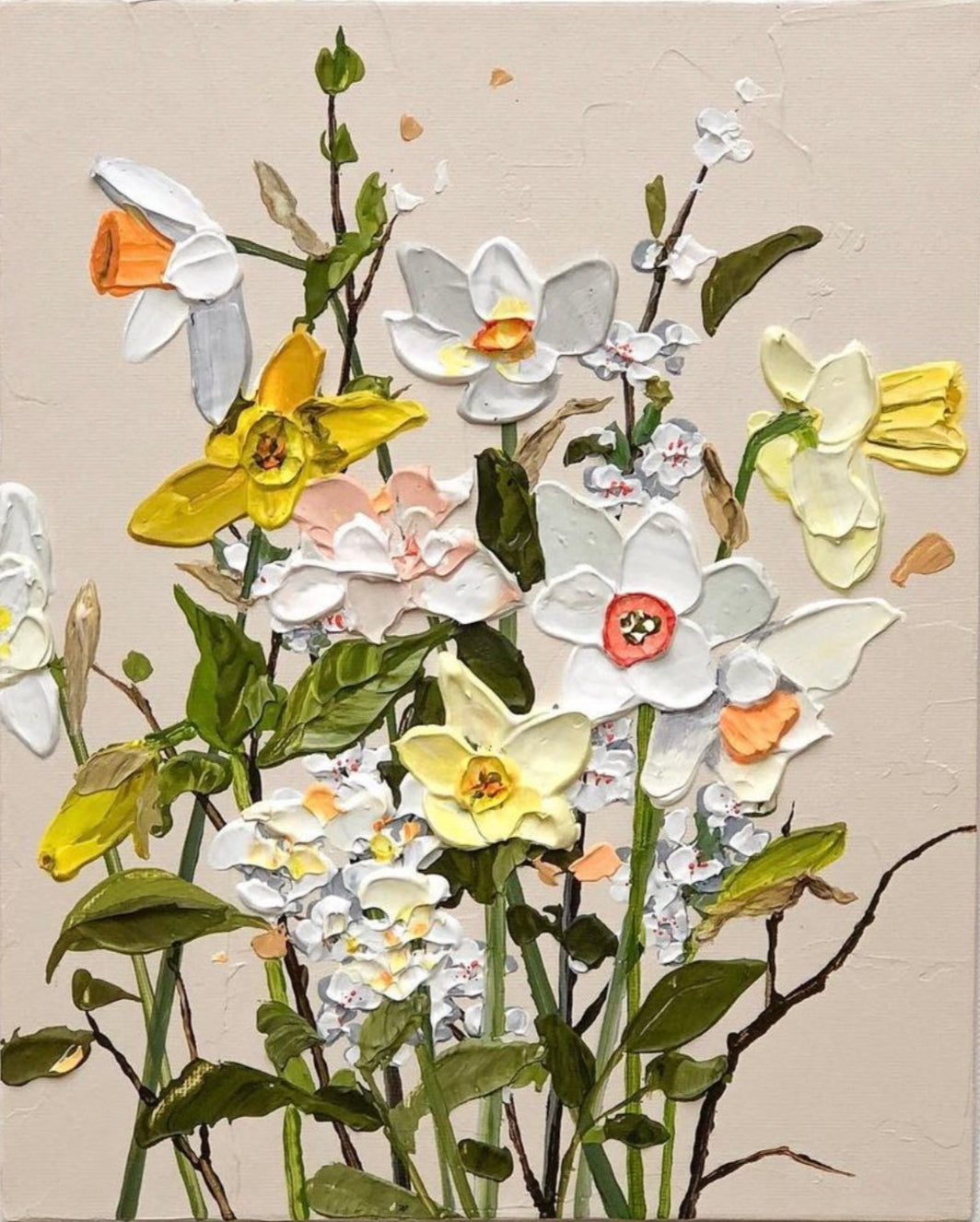 Hand-painted canvas: Blooms of Bliss III - serene, delicate flowers.