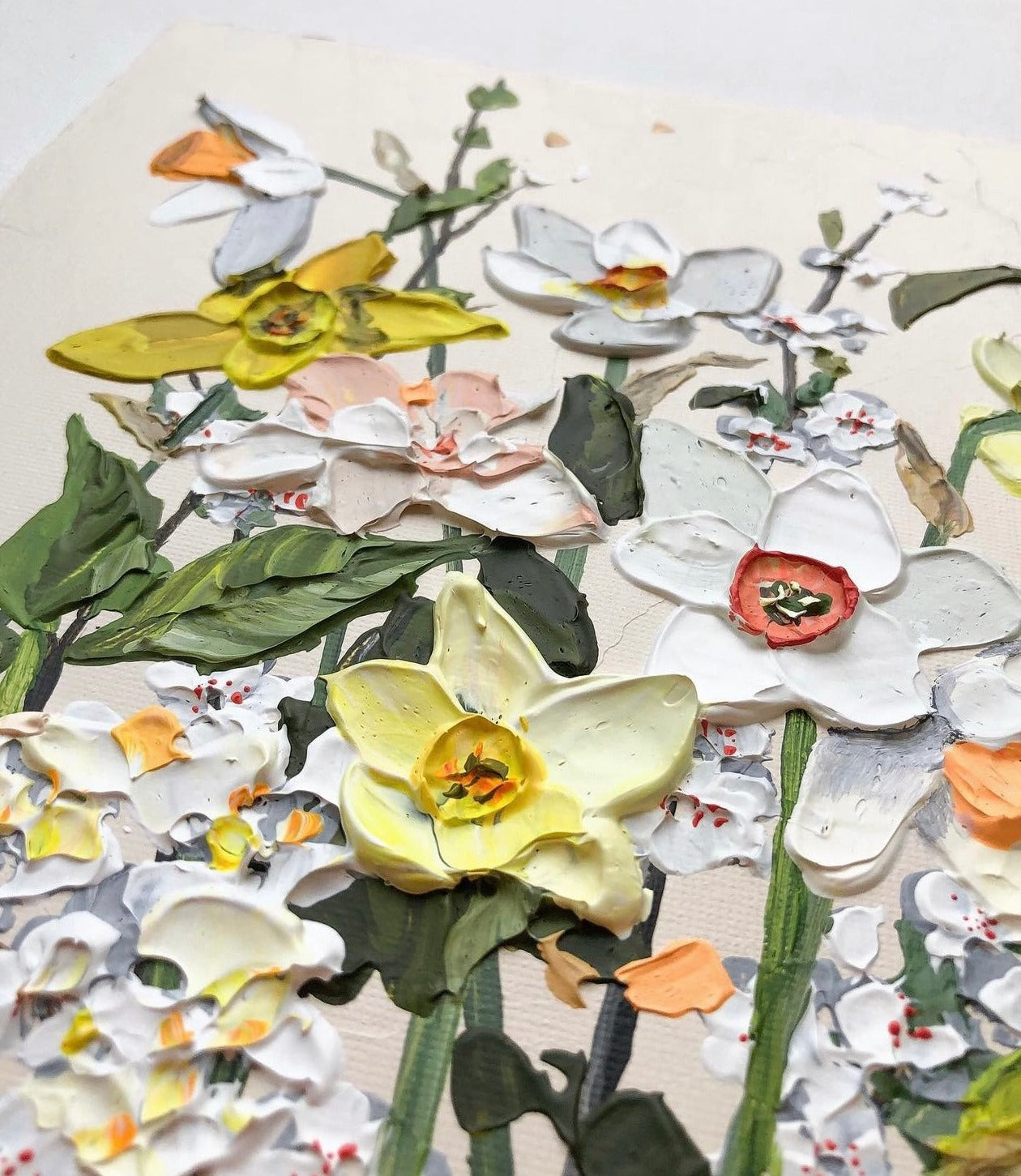 Hand-painted canvas: Blooms of Bliss III - serene, delicate Flowers.
