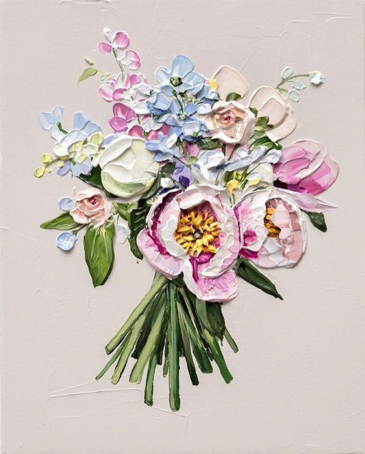 Serene Bouquet artwork: Bouquet VI - Soft pastels and muted greens canvas art, decorate your home.