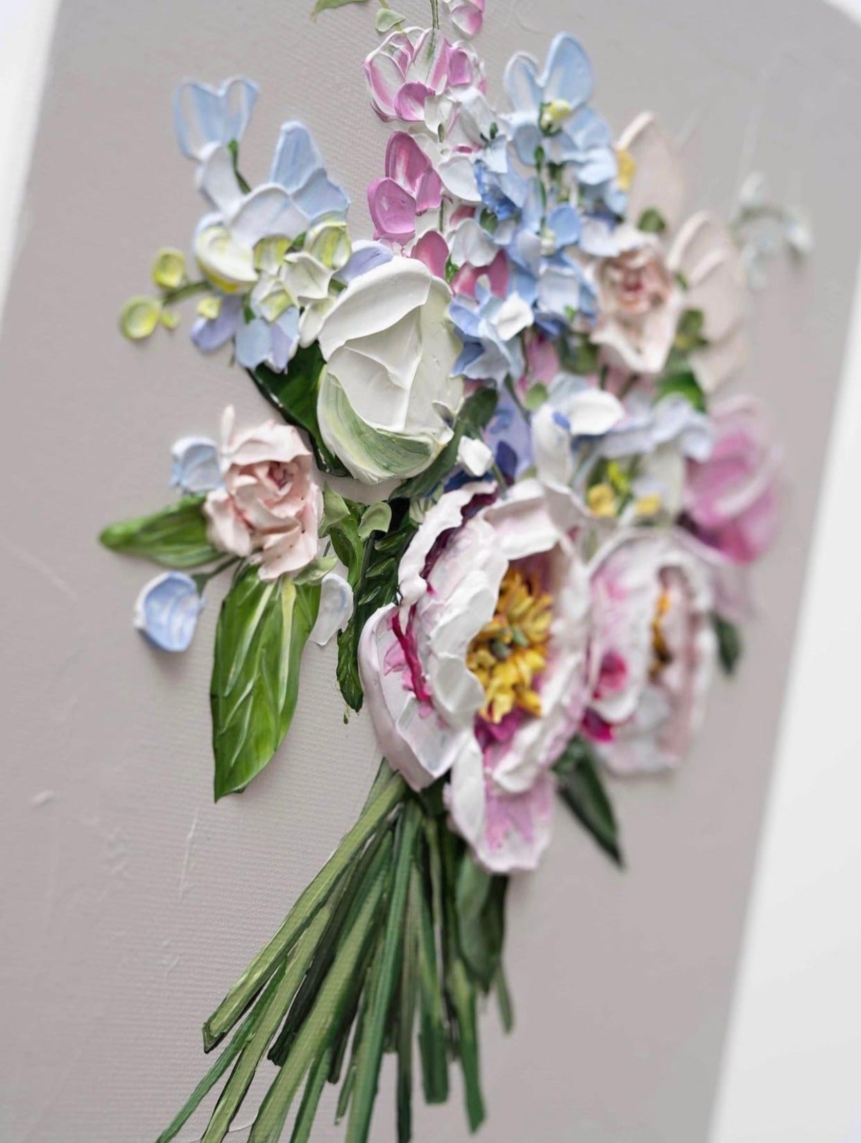 Serene Bouquet artwork: Bouquet VI - Soft pastels and muted greens canvas art, decorate your home.