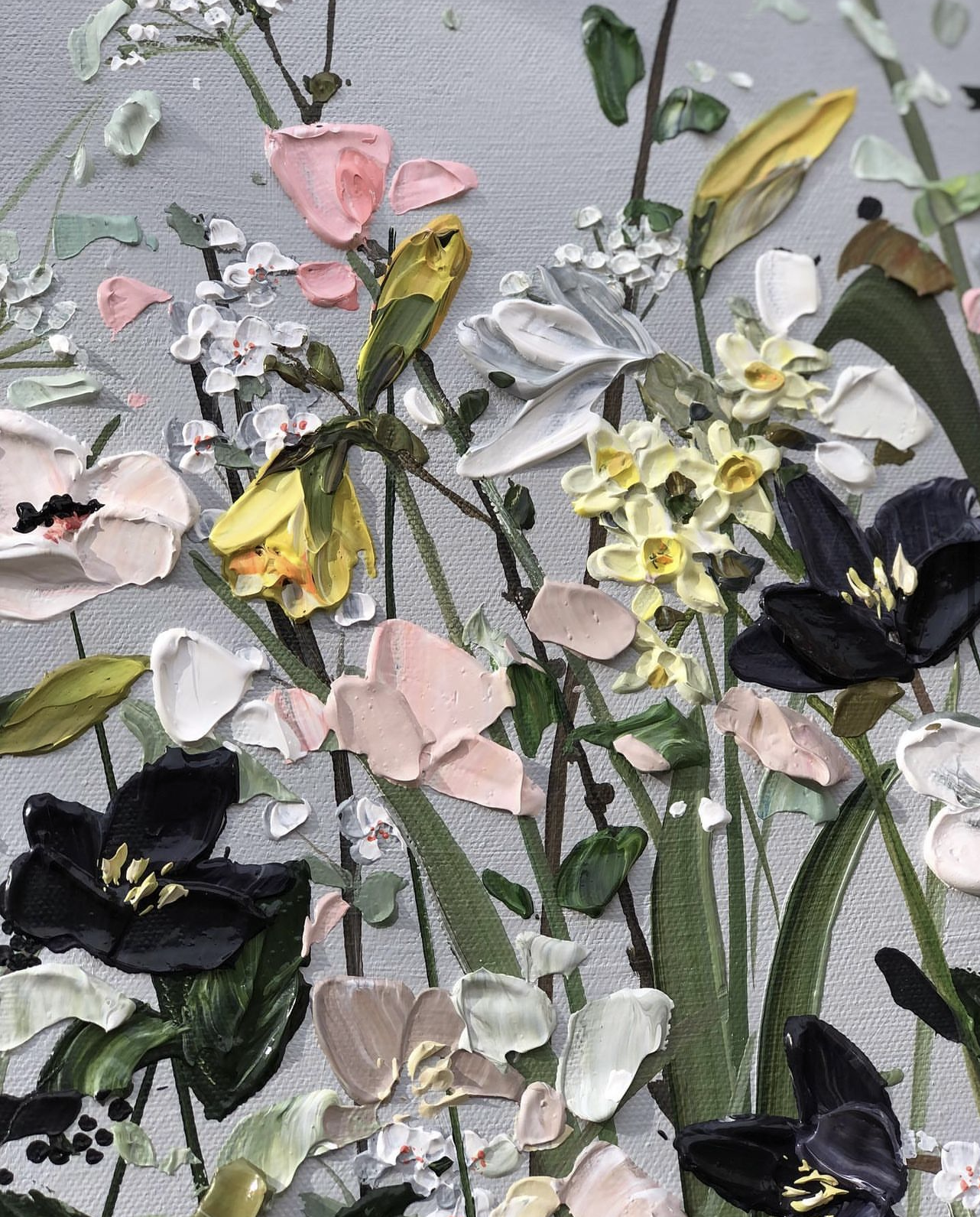 Hand-painted wall art on canvas: Dancing Blossoms I - serene home decoration.