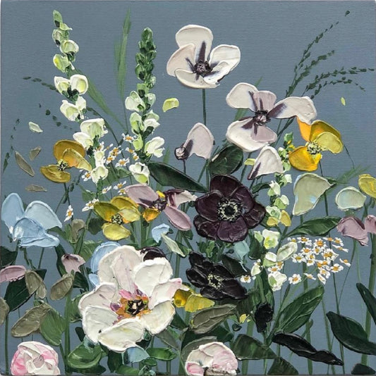 Dusk Wildflowers: Hand painted landscape art on canvas, evoking a sense of calm and wonder. 