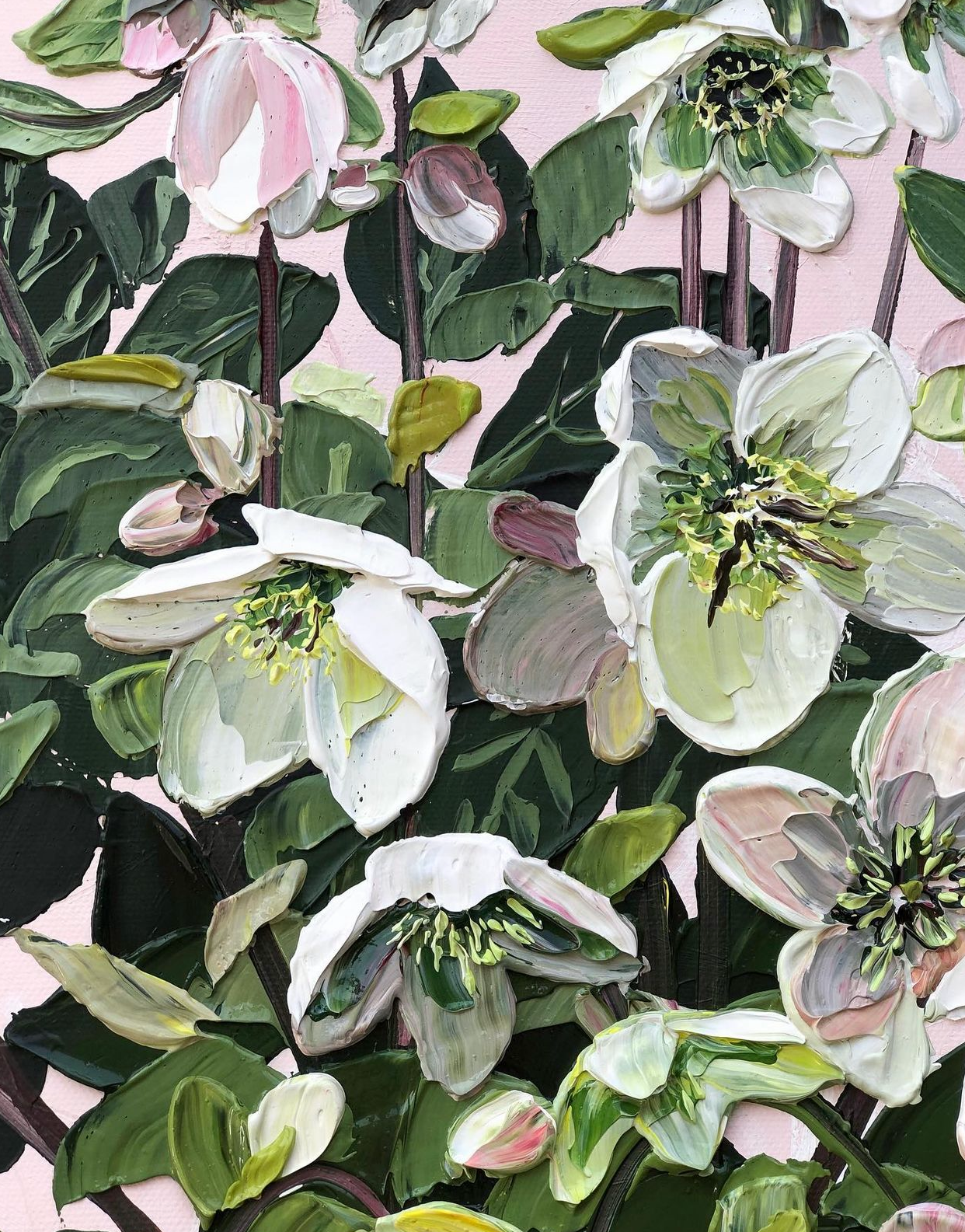 Peaceful Ethereal Floral Cascade scene: Acrylic on stretched canvas, framed art available.