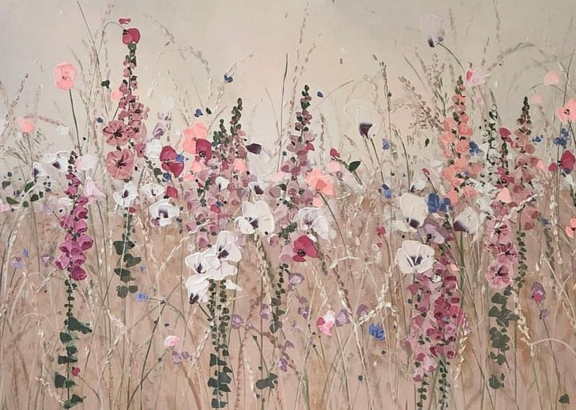 Serene Light Pink Floral Palette painting: Hand-painted canvas art, ready to hang.