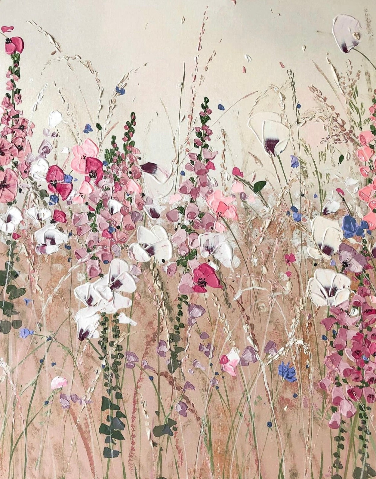 Serene Light Pink Floral Palette painting: Hand-painted canvas art, ready to hang.