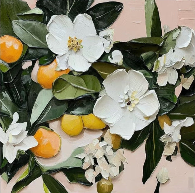 Orange Blossom: Hand painted textured wall decor on premium canvas.
