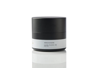 Eco-friendly UK soy wax candle in a tin, natural Lavender, Eucalyptus & Sage scent ideal travel companion. Botanical candle promoting a serene atmosphere through natural aromas.