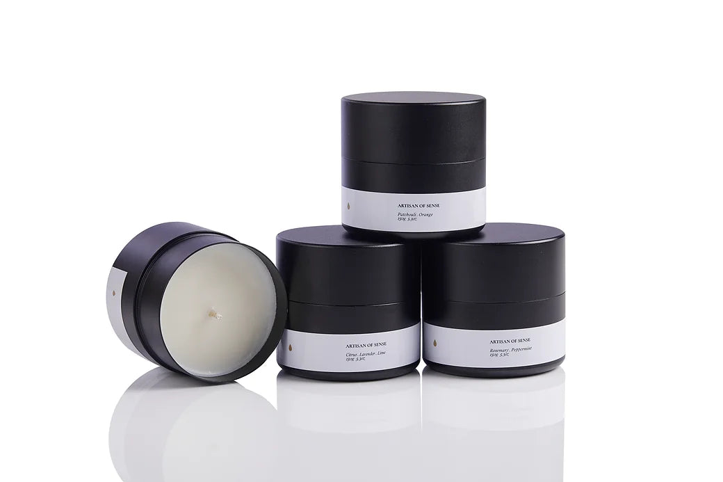 Travel-friendly soy tin candle, natural  scent, UK eco-friendly wax, cotton wick. Aromatherapeutic candle designed for ultimate relaxation and a peaceful ambiance