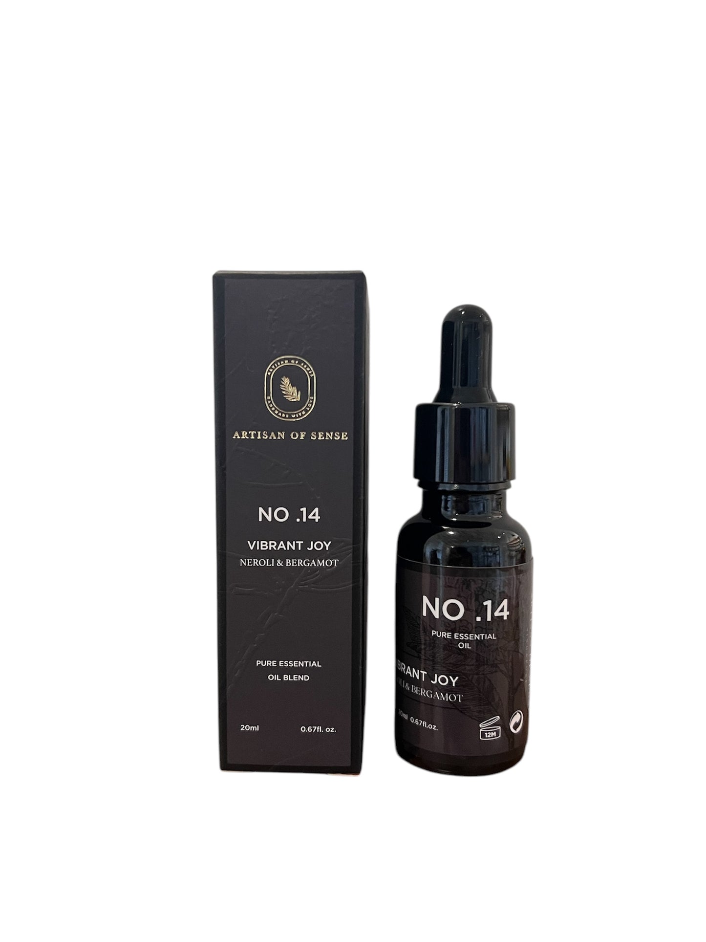 Aroma: Neroli & Bergamot for Vibrant Joy. Essential oil presented in a small, dark bottle.