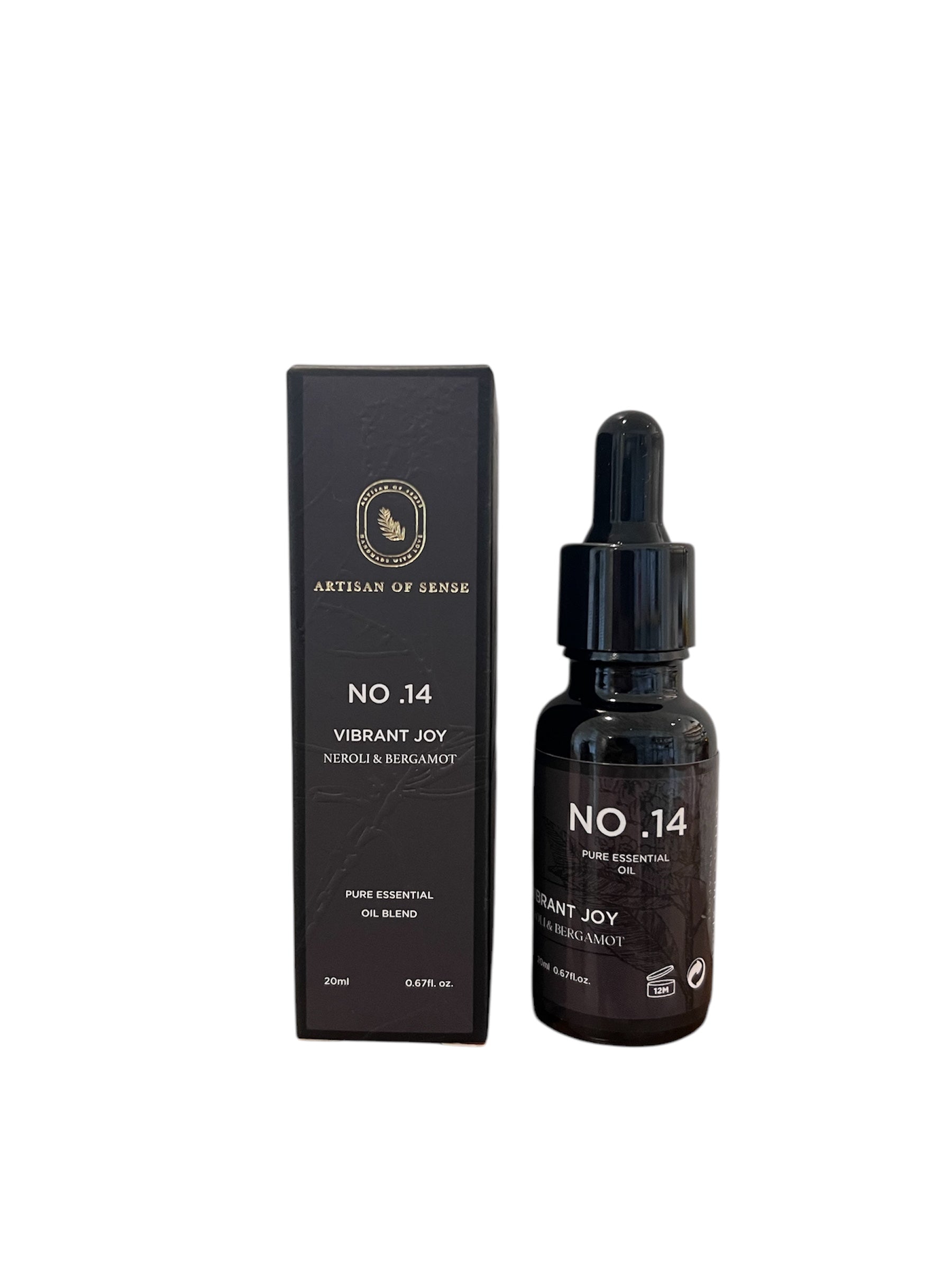 Aroma: Neroli & Bergamot for Vibrant Joy. Essential oil presented in a small, dark bottle.