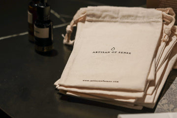 Linen pouch from an Artisan of Sense candle-making workshop at the Joo Chiat atelier, Singapore