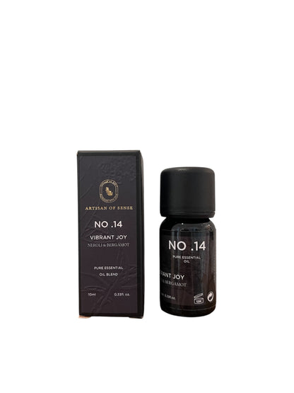Aroma: Neroli & Bergamot for Vibrant Joy. Essential oil presented in a small, dark bottle.