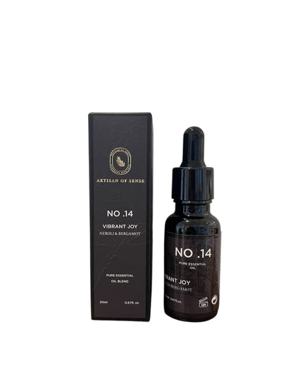 Aroma: Neroli & Bergamot for Vibrant Joy. Essential oil presented in a small, dark bottle.